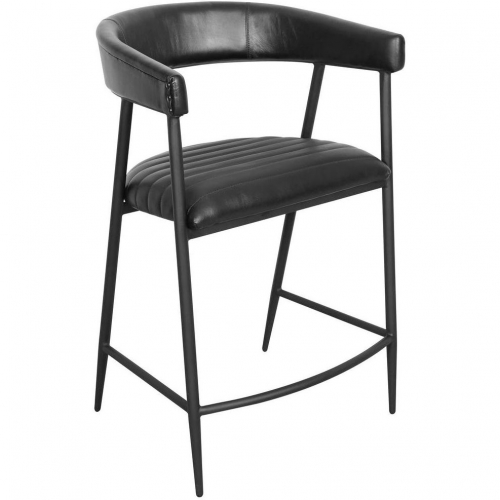 Preston 26" Counter Stool in Black Top Grain Leather & Iron