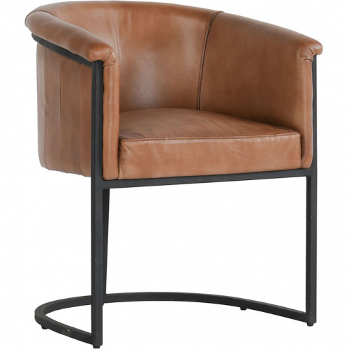 Hester Dining Chair in Brown Top Grain Leather & Black Metal