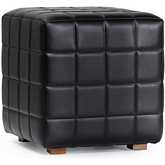 Carlo 18" Square Ottoman in Quilted Jet Black Top Grain Leather