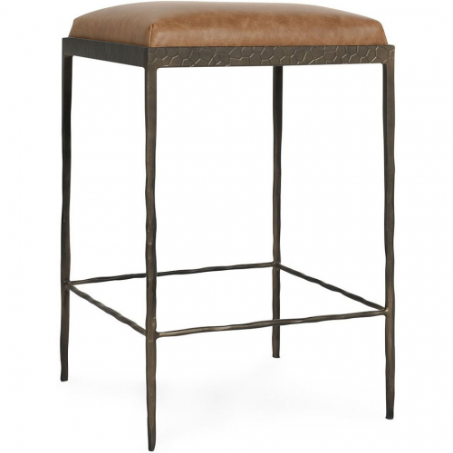 Bose 26" Counter Stool in Chestnut Brown Top Grain Leather & Hammered Bronze Iron