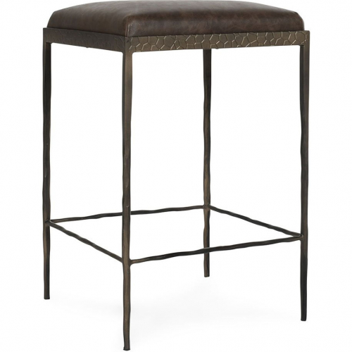 Bose 26" Counter Stool in Cocoa Brown Top Grain Leather & Hammered Bronze Iron