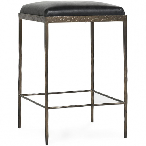 Bose 26" Counter Stool in Onyx Black Top Grain Leather & Hammered Bronze Iron