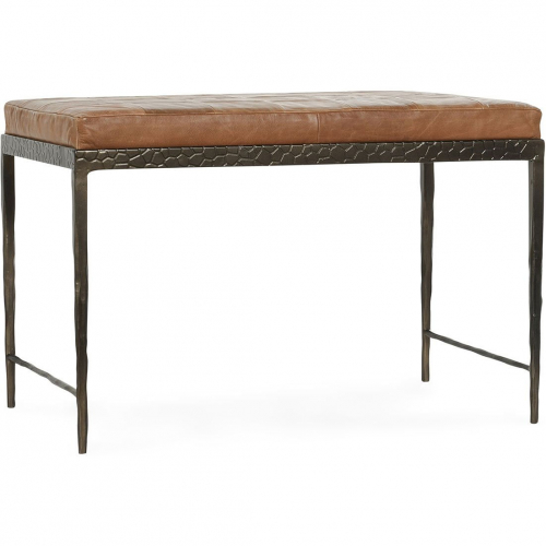 Malo 28" Bench in Chestnut Brown Top Grain Leather & Hammered Bronze