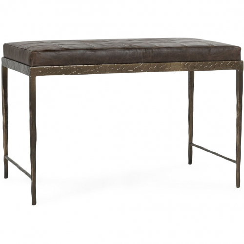 Malo 28" Bench in Cocoa Brown Top Grain Leather & Hammered Bronze Iron