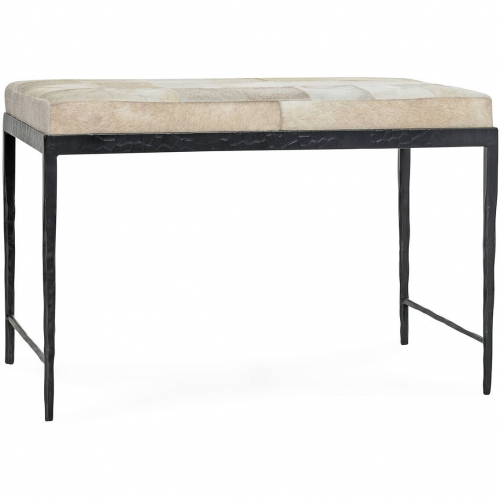 Achen 28" Bench in Tonal Ivory Hair on Hide & Bronze Hammered Iron