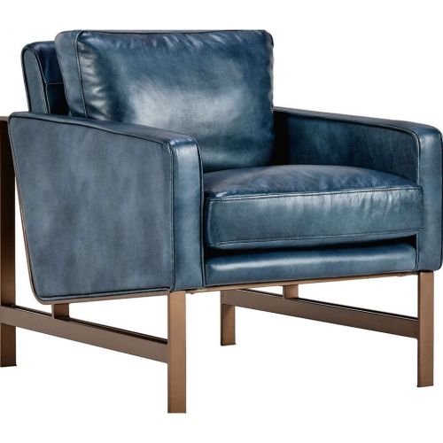 Chazzie Club Chair in Blue Top Grain Leather & Brass