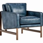 Chazzie Club Chair in Blue Top Grain Leather & Brass