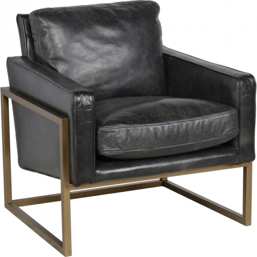 Ken Club Chair in Black Top Grain Leather & Brass