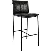 Mayer 30" Bar Stool in Black Top Grain Leather & Iron