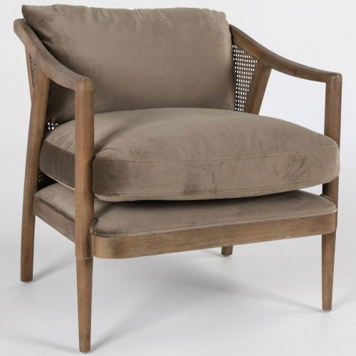 Cody Accent Chair in Taupe Fabric, Cane & Wood Frame