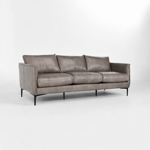 Abigail 85" Sofa in Dark Gray Top Grain Leather & Iron