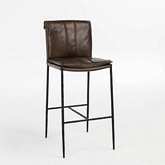 Mayer 30" Bar Stool in Antique Brown Leather & Hammered Black Metal