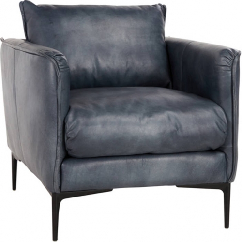 Abigail Accent Club Chair in Blue Leather & Metal