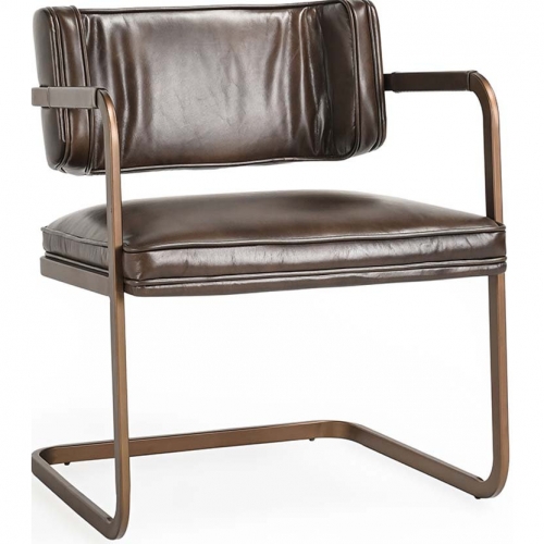 Fonda Dining Chair in Brown Top Grain Leather & Iron