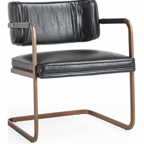 Fonda Dining Chair in Black Top Grain Leather & Iron