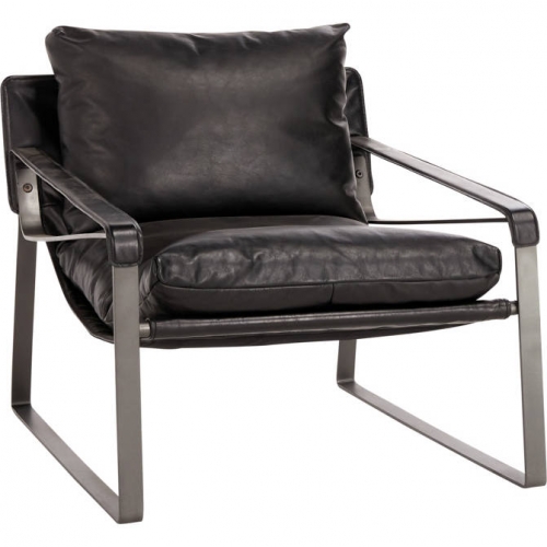 Morgan Accent Chair in Black Leather & Metal