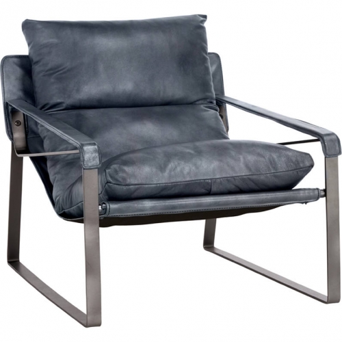 Morgan Accent Chair Blue Leather & Metal