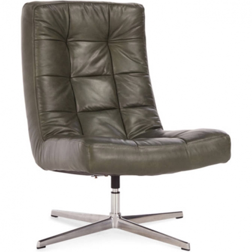 Porter Swivel Accent Chair in Tufted Green Leather & Metal