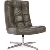 Porter Swivel Accent Chair in Tufted Green Leather & Metal