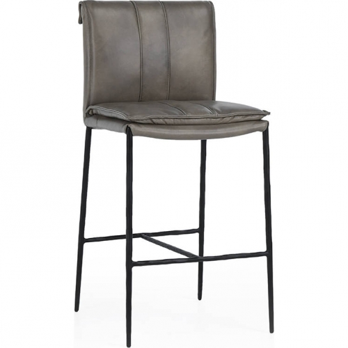 Mayer 26" Counter Stool in Gray Leather & Hammered Black Metal