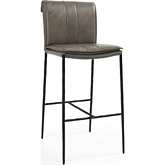 Mayer 30" Bar Stool in Gray Leather & Hammered Black Metal