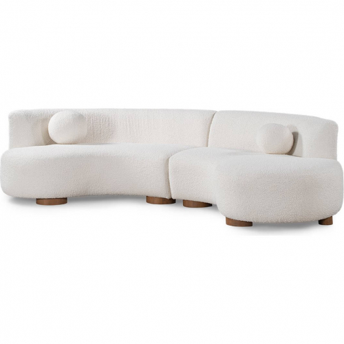 Octavia Sectional Sofa in Ivory Fabric & Wood