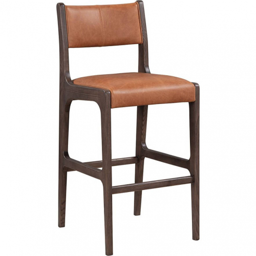 Wayne Bar Stool in Tan Leather & Ash Wood