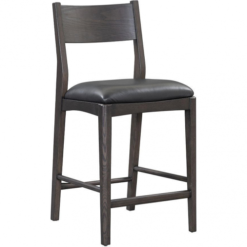 Rooney 26" Counter Stool in Jet Black Leather & Wood