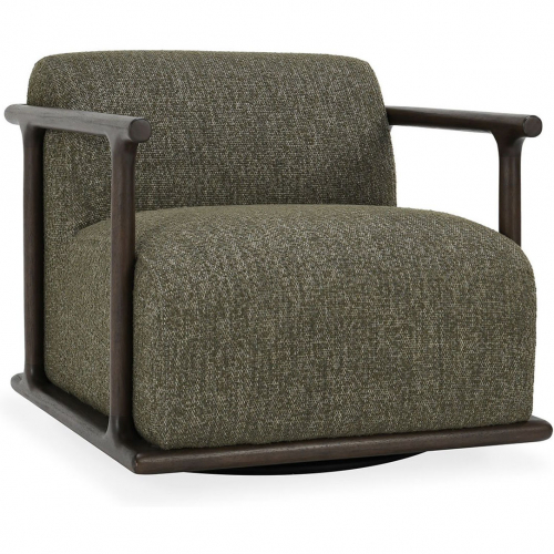 Lucia Swivel Accent Chair in Kale Green Fabric & Dark Wood