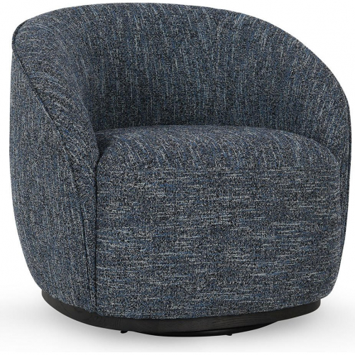 Andrea Round Swivel Accent Chair in Blue Fabric