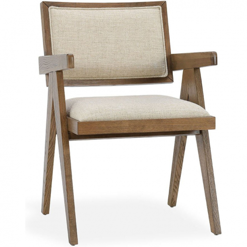 Dolton Dining Arm Chair in Wood & Beige Natural Fabric