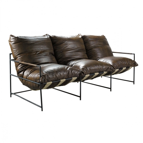 Palermo Sofa in Chestnut Brown Top Grain Leather & Black Iron