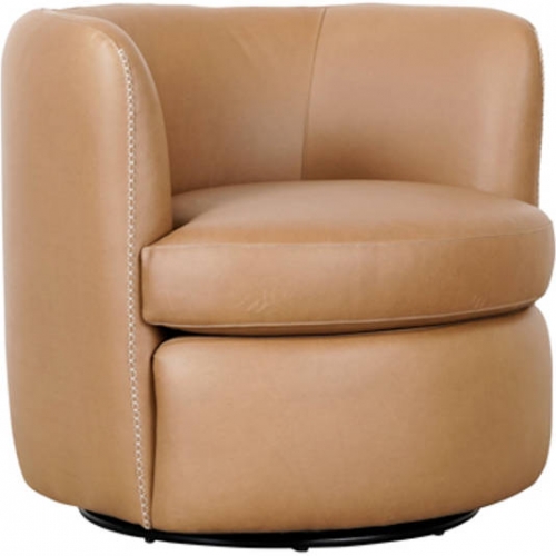 Bronson Swivel Accent Chair Saddle Brown Leather