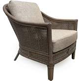 Jasmin Accent Chair in Pearl Gray Wicker Rattan & Oatmeal Fabric