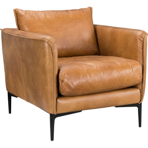 Abigail Club Accent Chair in Top Grain Leather & Iron