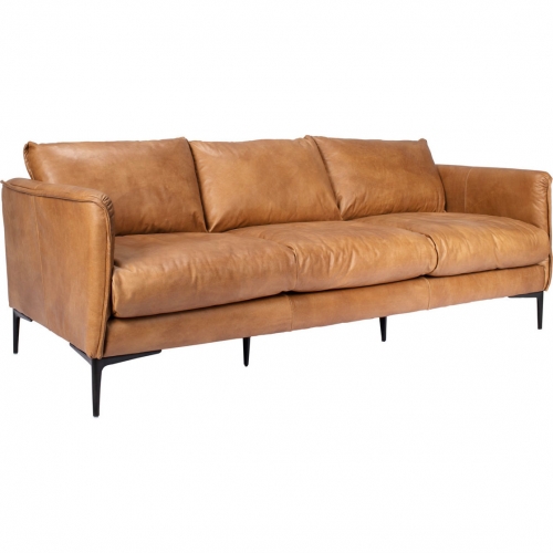 Abigail 85" Sofa in Top Grain Leather & Iron