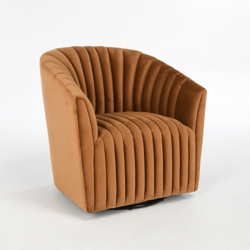 Arline Swivel Accent Chair in Channel Tufted Bronze Fabric