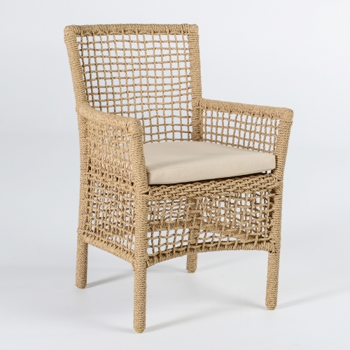 Brisbane Outdoor Dining Chair in Natural Cord & Neutral Fabric