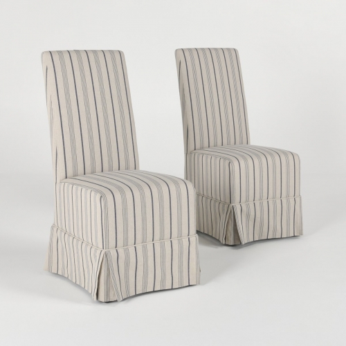 Melrose Armless Dining Chair in Striped Fabric Slipcover (Set of 2)