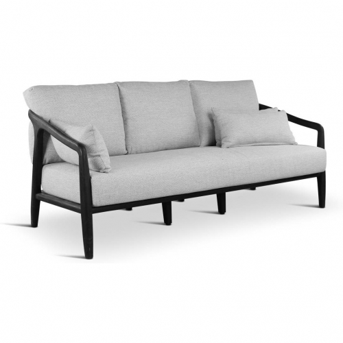 Aria Outdoor Sofa in Black Teak, Weave & Neutral Fabric