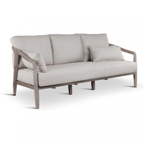 Aria Outdoor Sofa in Gray Teak, Weave & Neutral Fabric