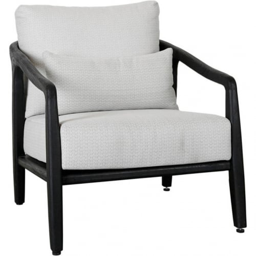 Aria Outdoor Accent Chair in Black Teak, Weave & Neutral Fabric