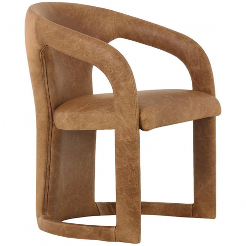 Archie Dining Chair in Distressed Maple Brown Leather