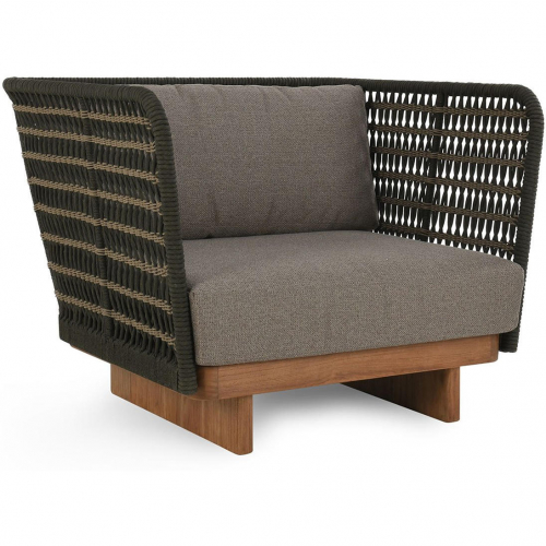 Ellie Outdoor Accent Chair in Teak Wood, Poly Rope & Fabric