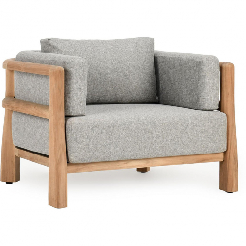 Aston Outdoor Accent Chair in Natural Teak & Gray Fabric