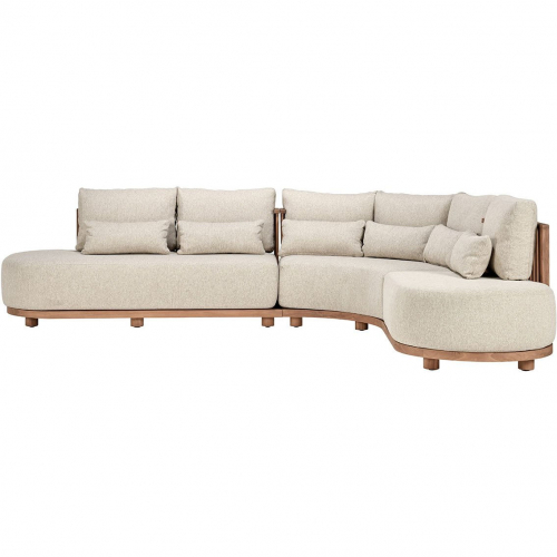 Isla Outdoor 3 Piece Sectional Sofa in Natural Teak & Neutral Fabric