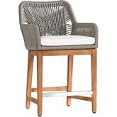 Marley Outdoor Counter Stool in Gray PE Rope, Neutral Fabric & Teak