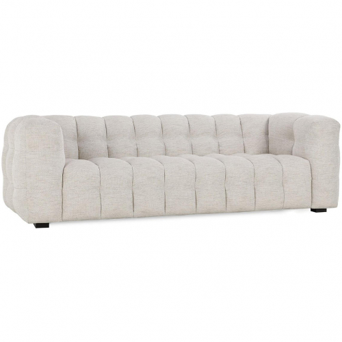 Walter 94" Sofa in Tufted Beige Fabric & Rubberwood