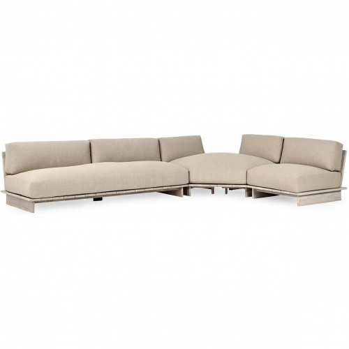 Livia Outdoor 3 Piece Sectional Sofa in Taupe Fabric & Teak