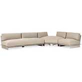 Livia Outdoor 3 Piece Sectional Sofa in Taupe Fabric & Teak